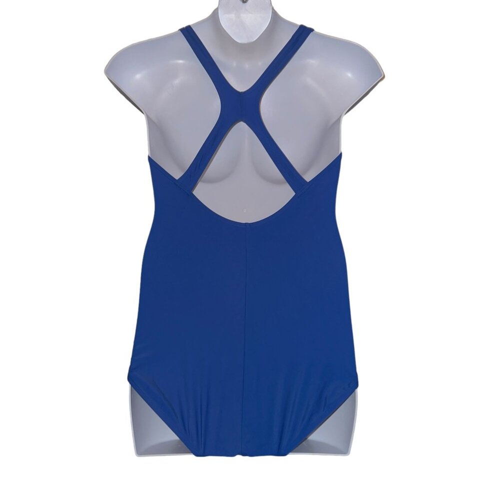 Speedo Powerflex Ultraback One Piece Swimsuit Womens 12 Solid Blue Moderate Cut - Picture 6 of 9